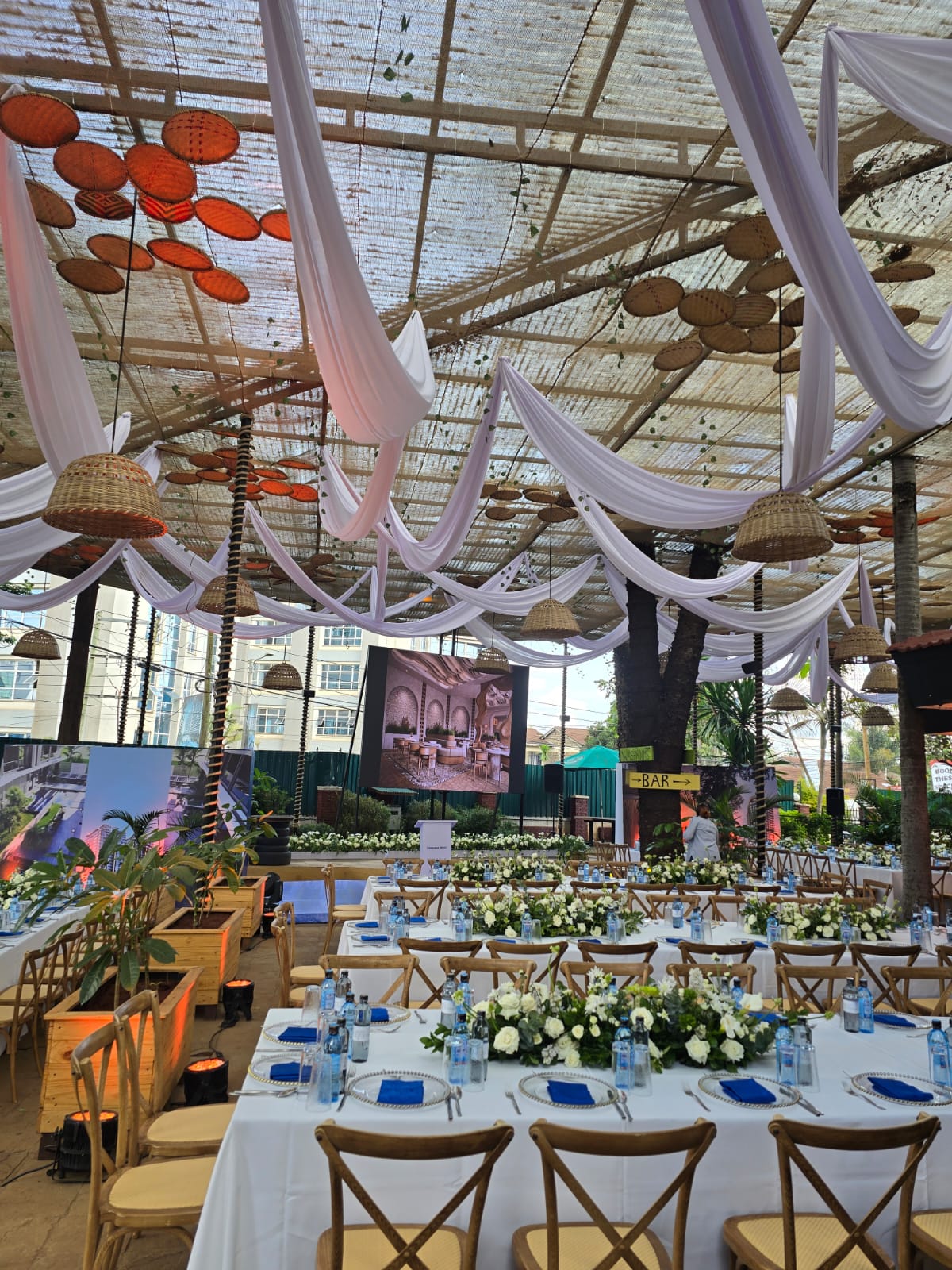 Lush white wedding reception flower