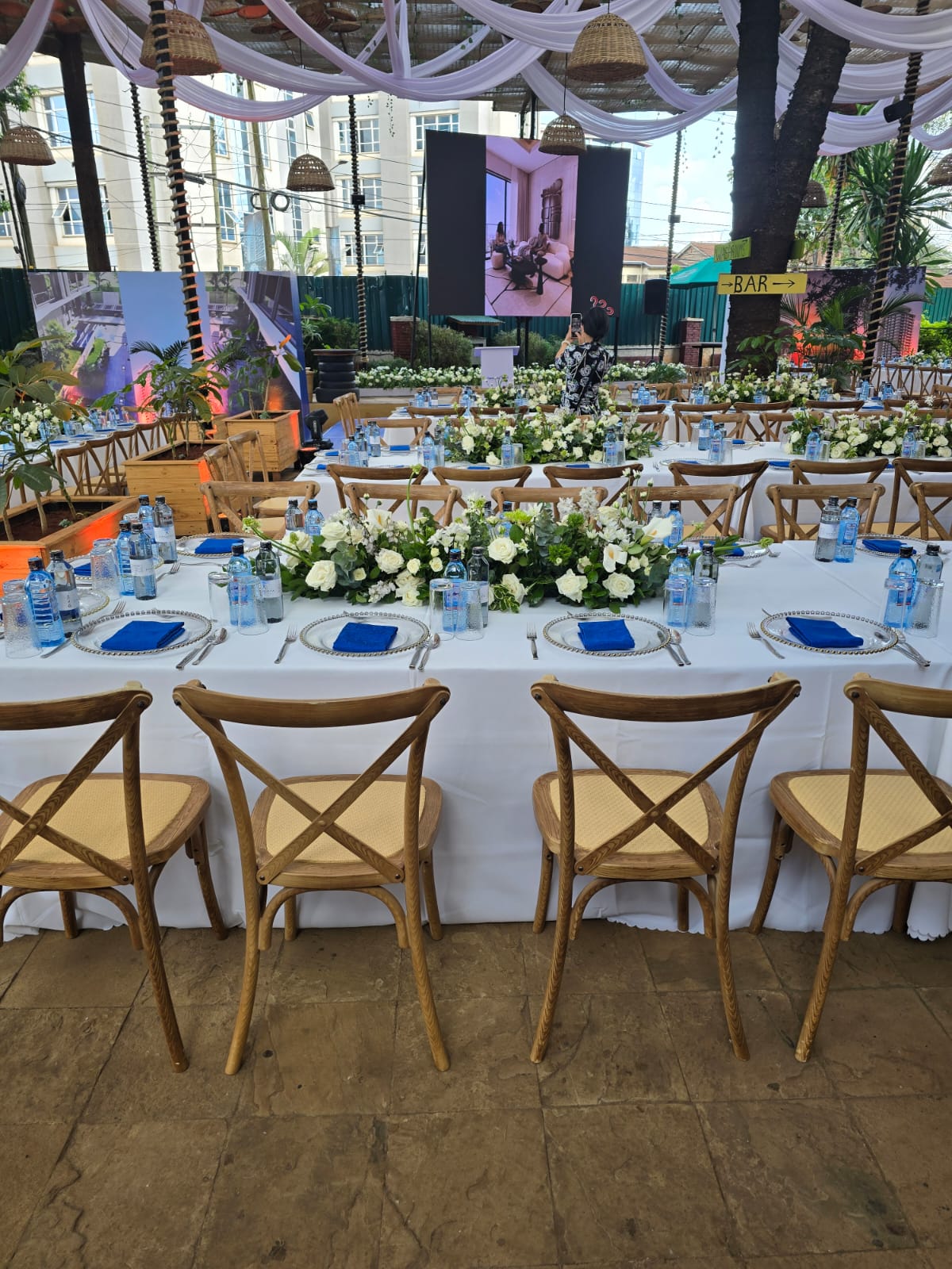 Lush white wedding reception flower